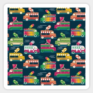 Frutalicious ice cream trucks // pattern // navy blue background multicolored fruit popsicles Sticker